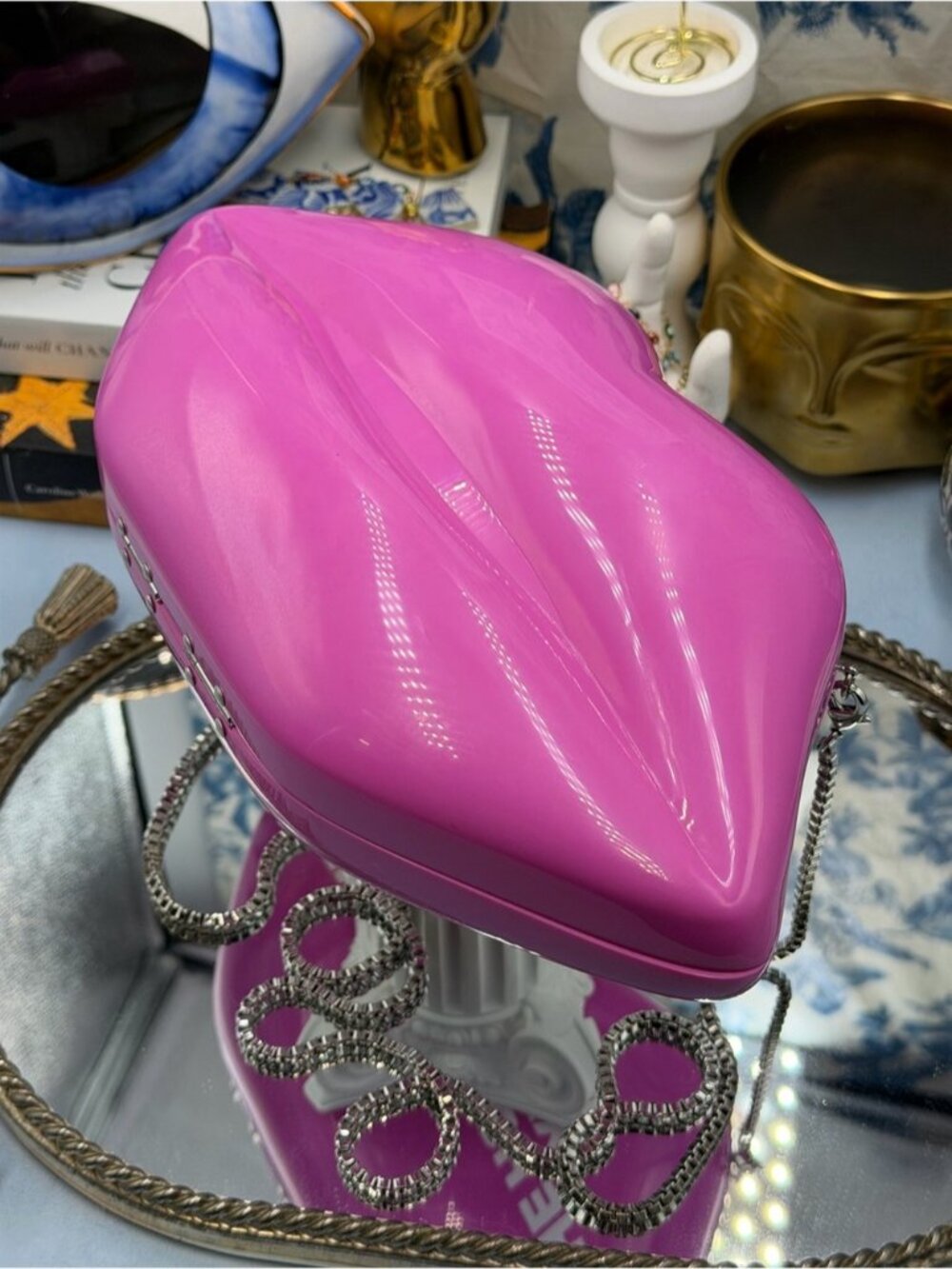 🆕 LULU GUINNESS 🧿 NWOT X ROLLING STONES Iconic Lips Perspex Clutch, Hot Pink - Picture 13 of 15